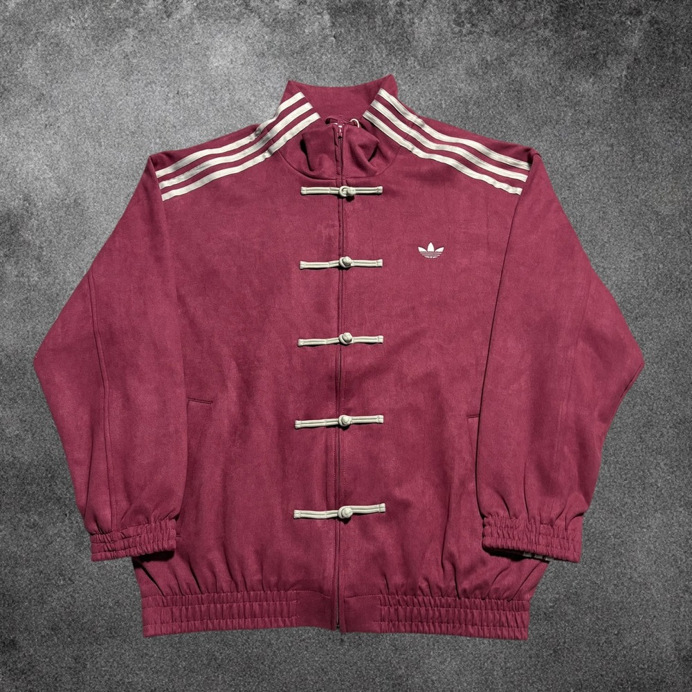 Adidas Originals Frog Button Faux Suede Track Jacket Mens Large Burgundy Maroon